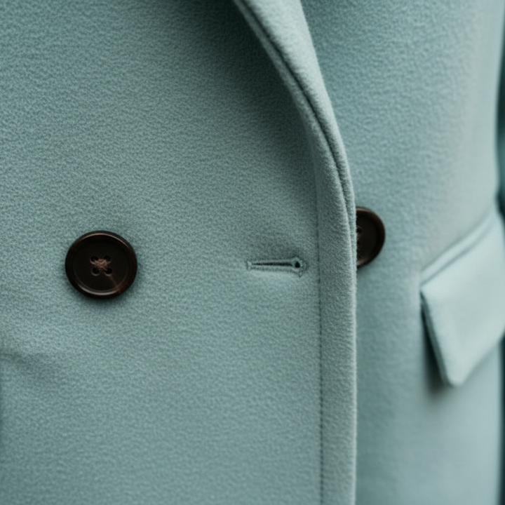 Women's longline double breasted coat with notched collar