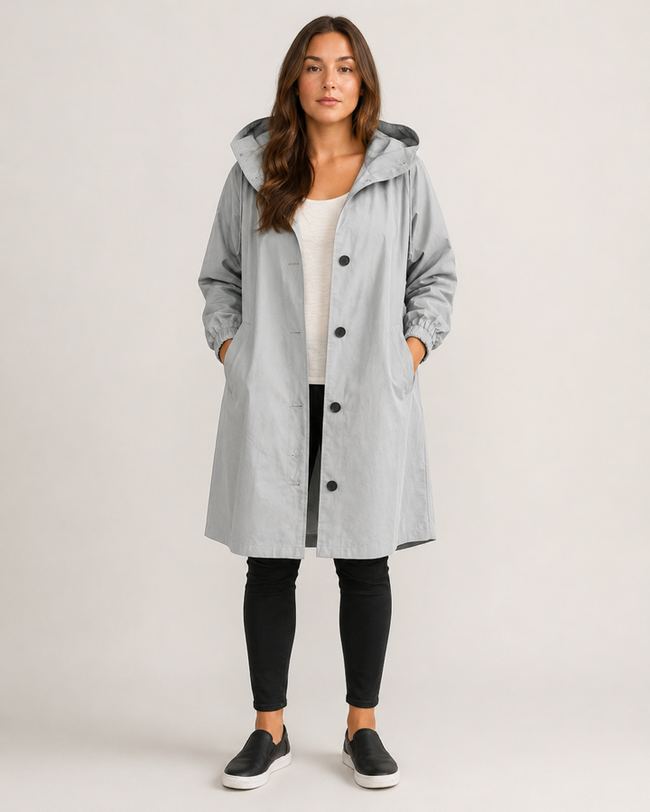 Women's mid-length lightweight tailored raincoat