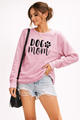 Women's long-sleeve crewneck sweatshirt with Dog Mom graphic print