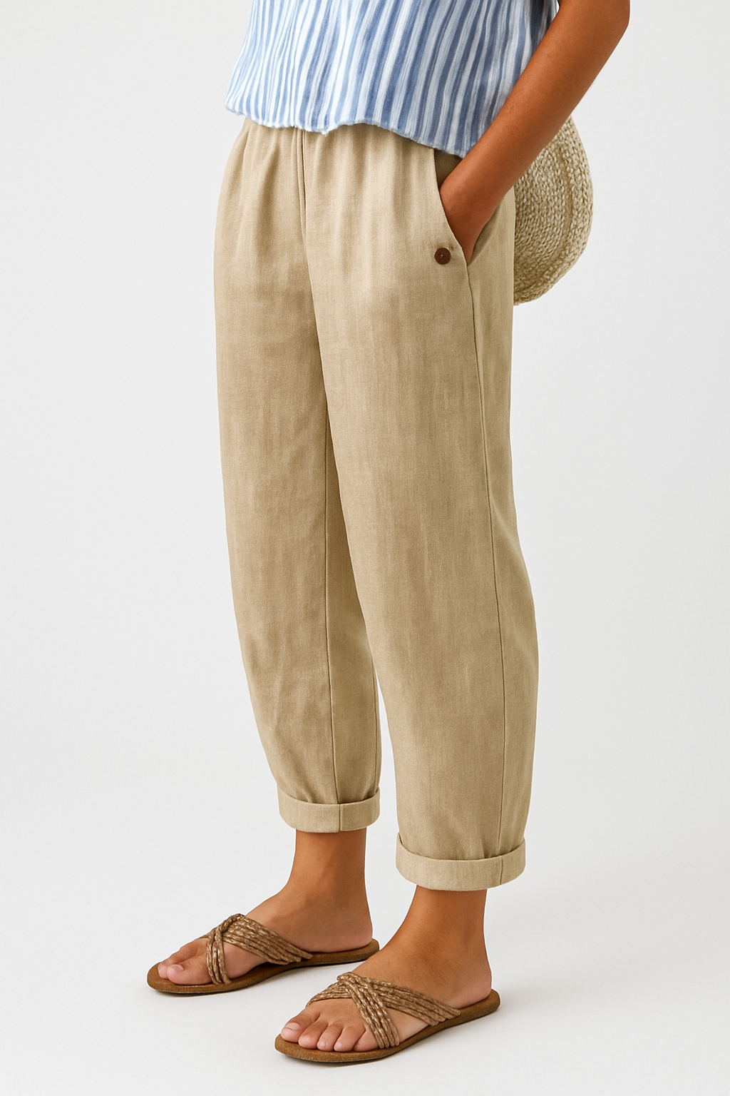 Women's Straight-Leg Pants with Side Pockets in Beige | Bellmere
