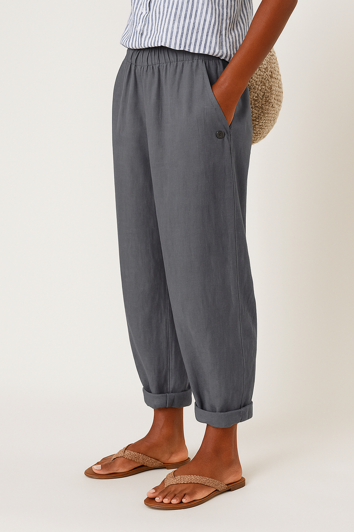 Women's Straight-Leg Pants with Side Pockets in Beige - View 5 | Bellmere