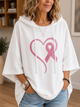 Women's pink hooded pullover with raised awareness ribbon motif