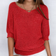 Women's textured knit sweater with round neckline and three-quarter sleeves