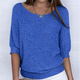 Women's textured knit sweater with round neckline and three-quarter sleeves