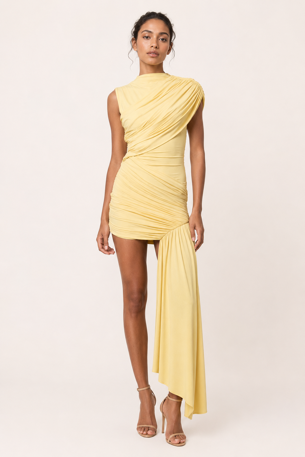 Women's short ruched high-neck fitted party dress