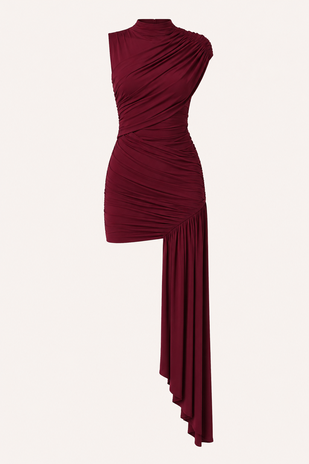 Women's short ruched high-neck fitted party dress