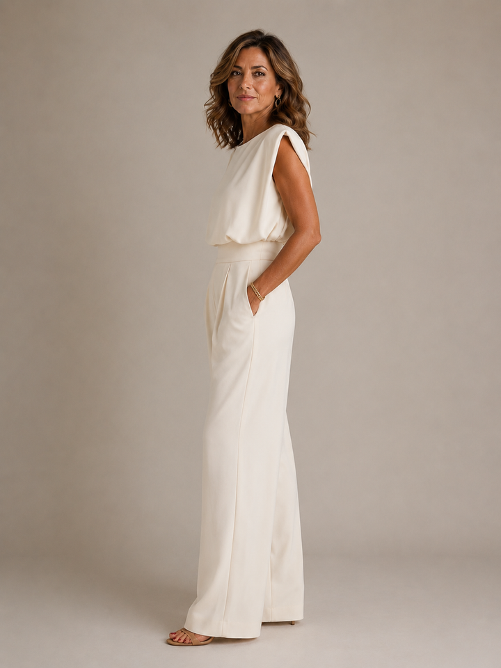 Women's Sleeveless Wide Leg Jumpsuit, Pleated High Waist