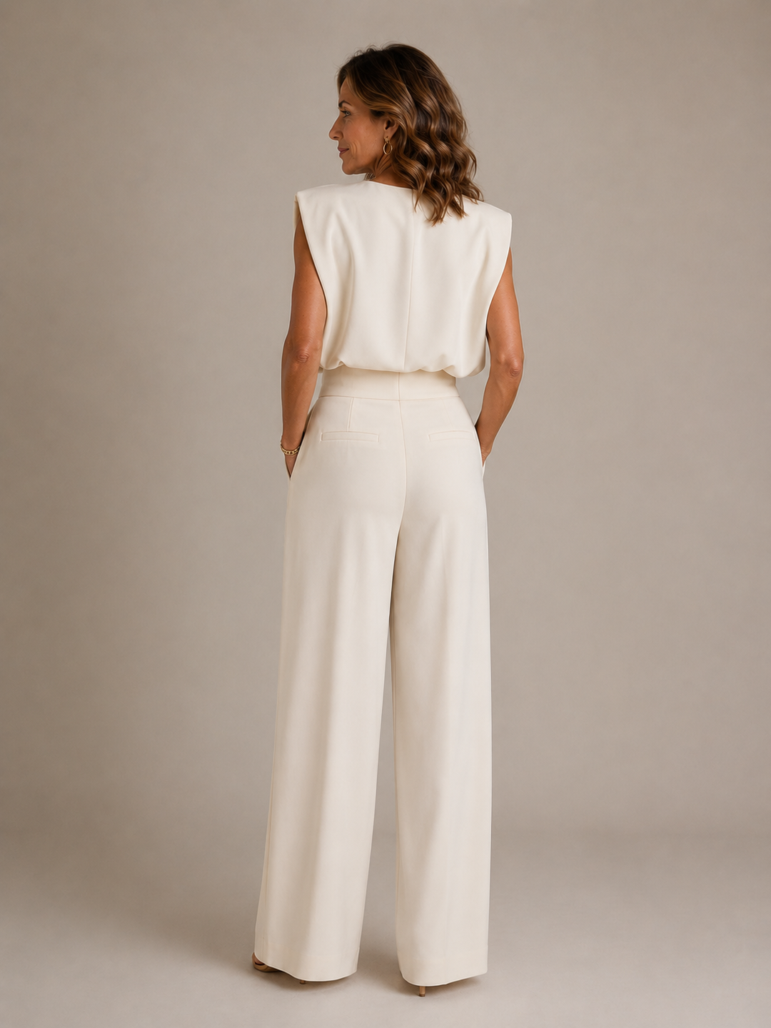 Women's Sleeveless Wide Leg Jumpsuit, Pleated High Waist