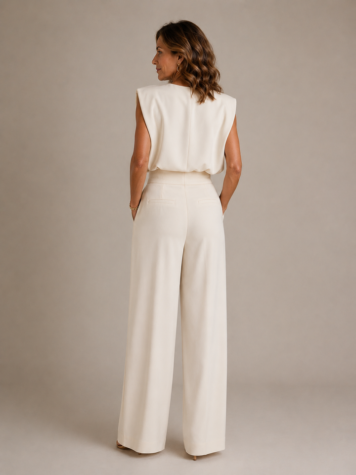 Women's Sleeveless Wide Leg Jumpsuit, Pleated High Waist