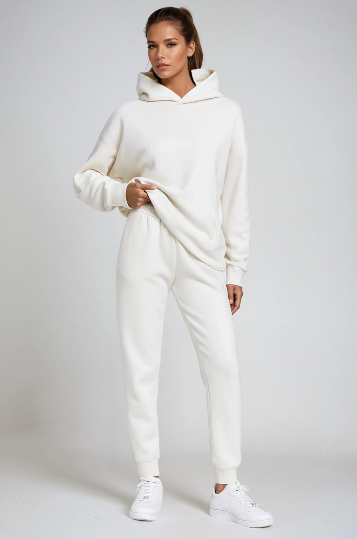 Women's hooded sweatshirt and matching cuffed joggers set