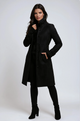 Women's long trench coat with raised collar and button front