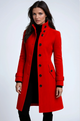 Women's long trench coat with raised collar and button front