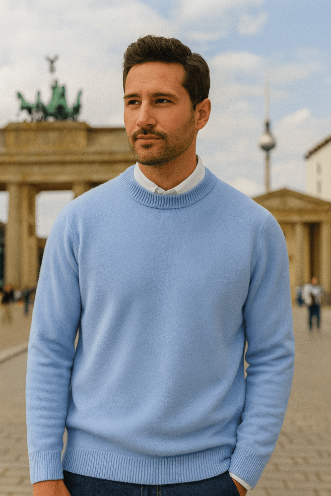 Long-sleeve crew neck pullover with textured knit and ribbed trims