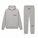 Men's gray textured hoodie and jogger pants set with printed text