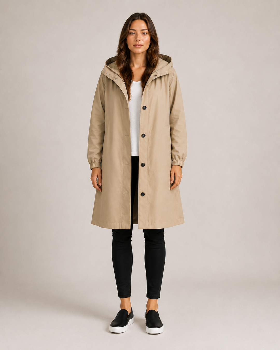 Women's mid-length lightweight tailored raincoat