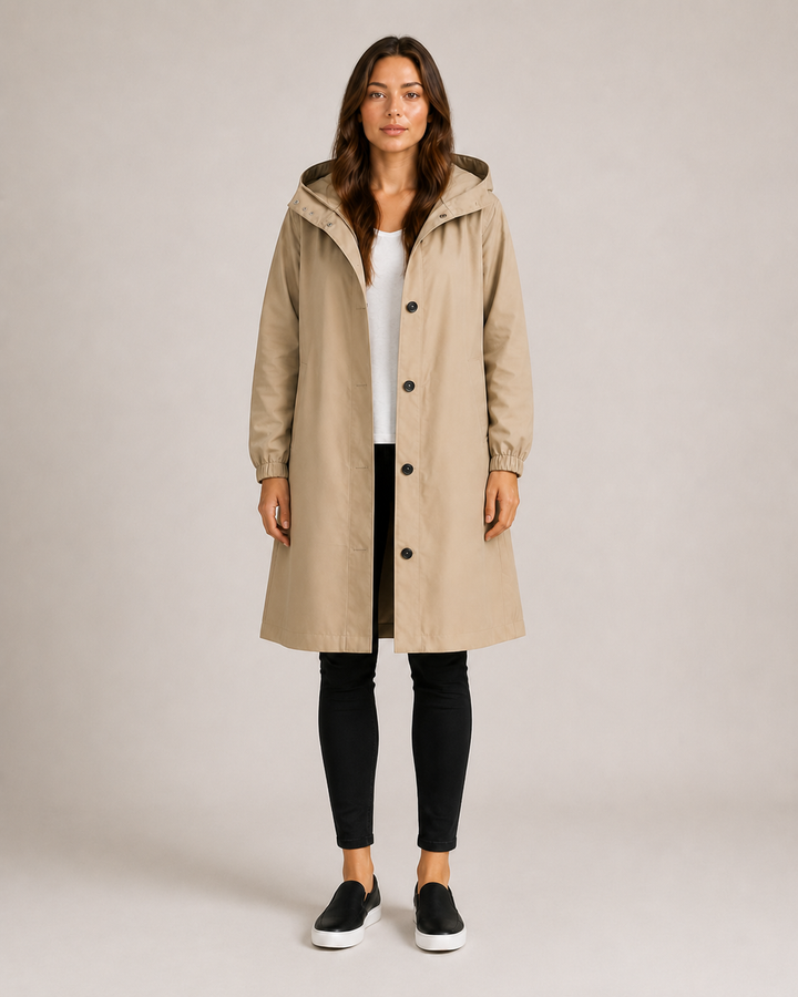 Women's mid-length lightweight tailored raincoat