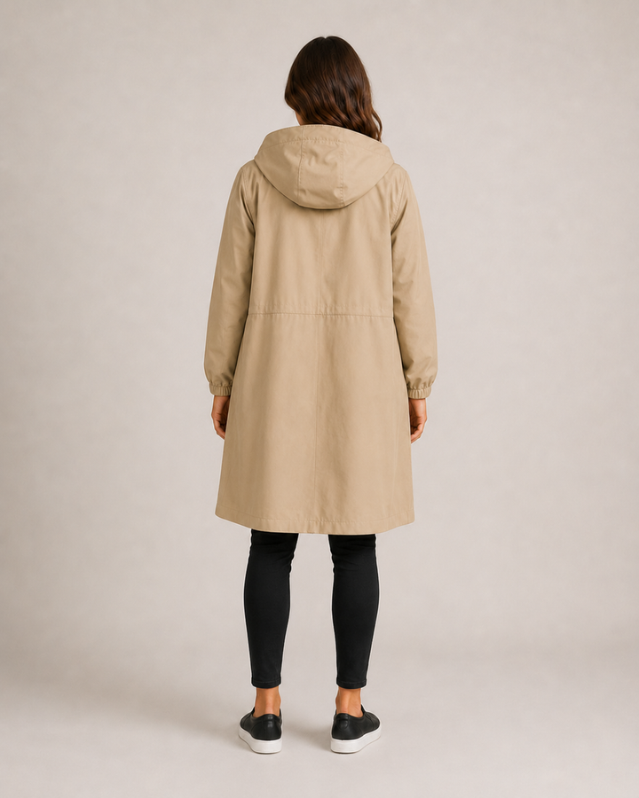 Women's mid-length lightweight tailored raincoat