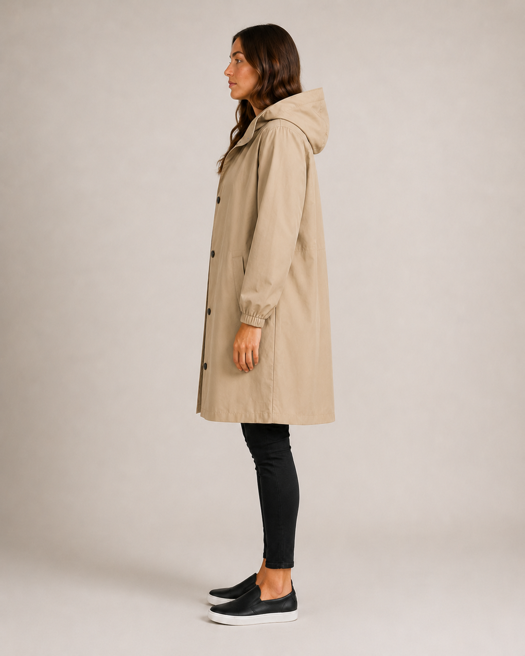 Women's mid-length lightweight tailored raincoat