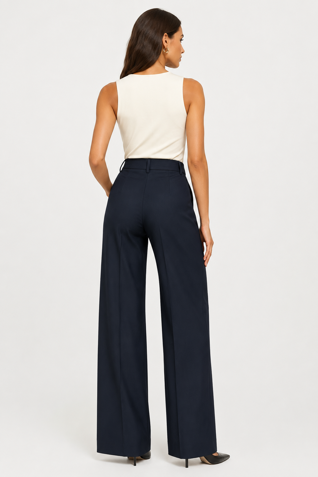 Women's wide leg tailored trousers with high waist, belt loops and side pockets