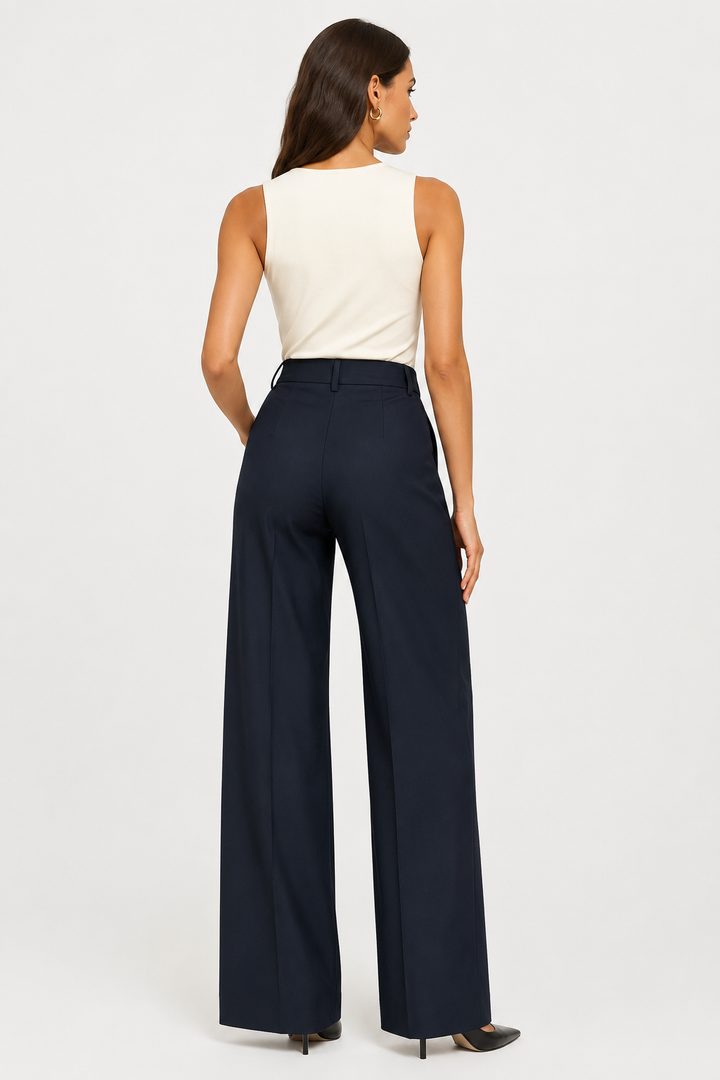 Women's wide leg tailored trousers with high waist, belt loops and side pockets