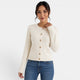 Women's fitted round-neck button cardigan with front patch pockets