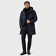 Men's quilted hooded winter parka with long sleeves and mid-thigh length
