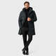 Men's quilted hooded winter parka with long sleeves and mid-thigh length