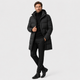 Men's quilted hooded winter parka with long sleeves and mid-thigh length