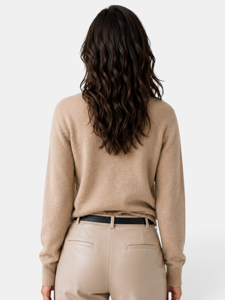 Women's knit cardigan with turn-down collar, button front and long sleeves