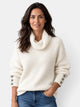 Women's ribbed turtleneck sweater with long sleeves and button cuffs