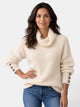 Women's ribbed turtleneck sweater with long sleeves and button cuffs