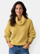 Women's ribbed turtleneck sweater with long sleeves and button cuffs