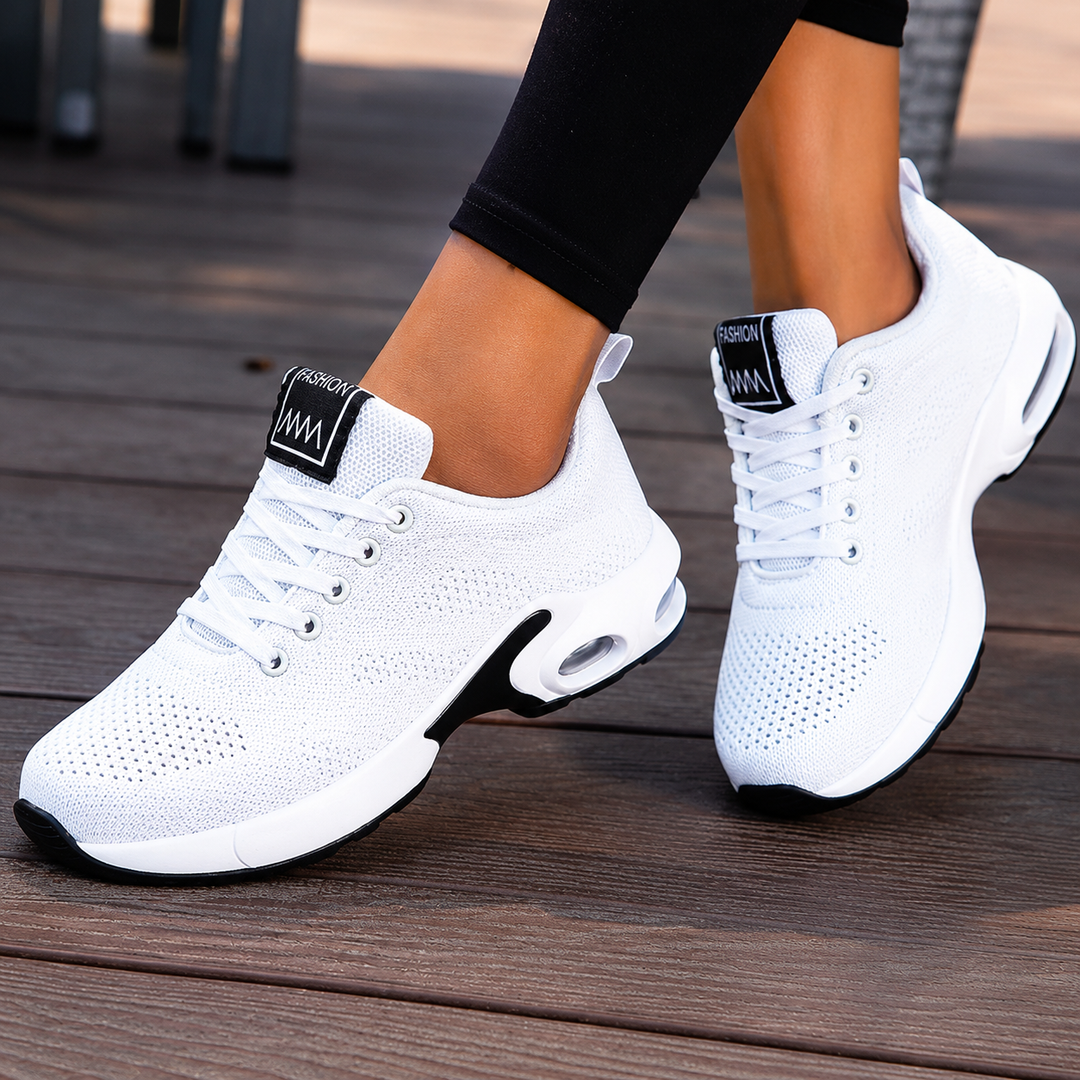 Knit Mesh Lace-Up Sneakers for Women, Air Cushion Sole