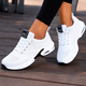 Women's white perforated mesh lace-up walking shoes with cushioned sole