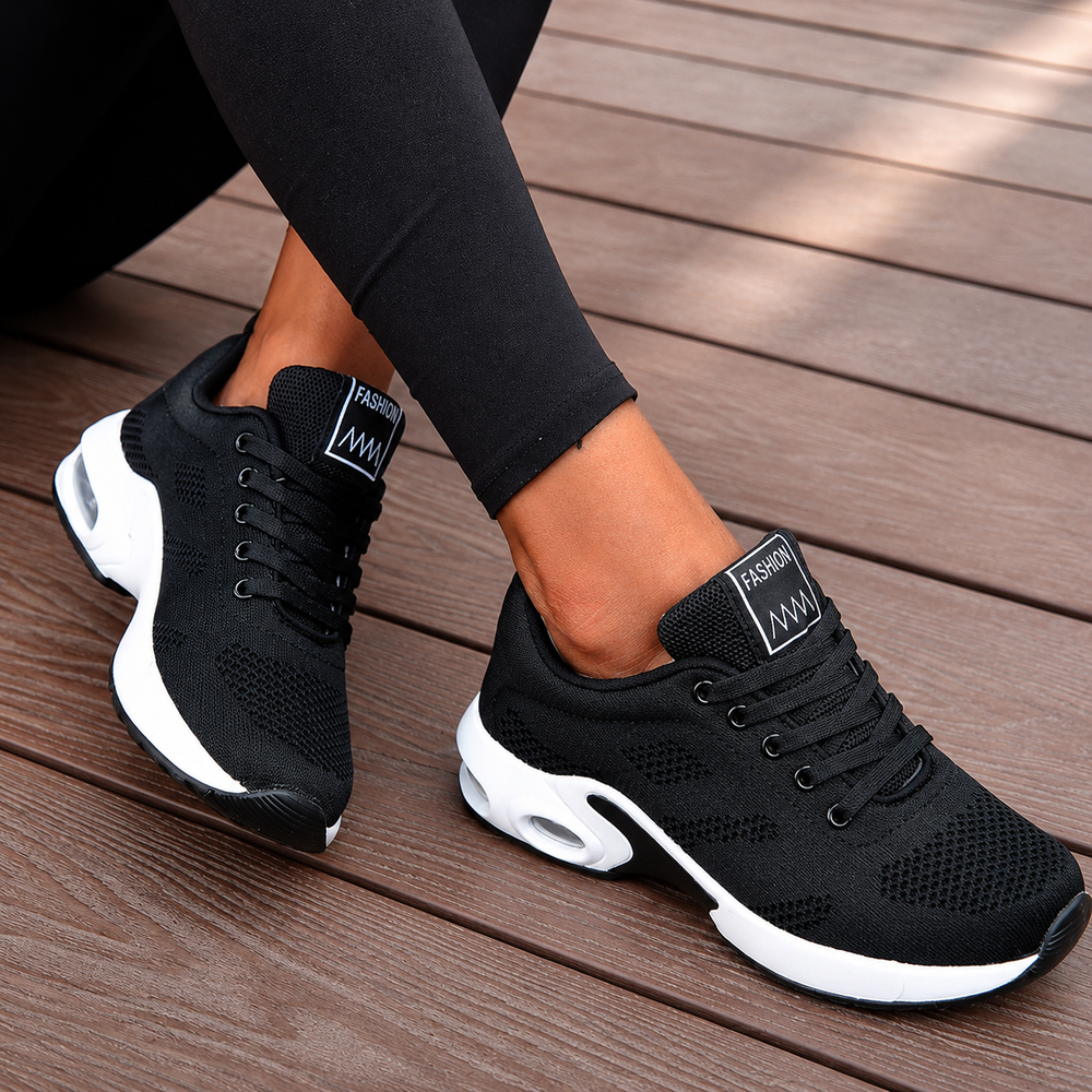 Knit Mesh Lace-Up Sneakers for Women, Air Cushion Sole