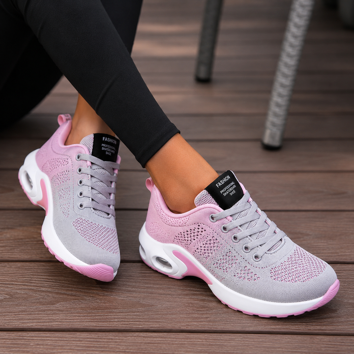 Knit Mesh Lace-Up Sneakers for Women, Air Cushion Sole