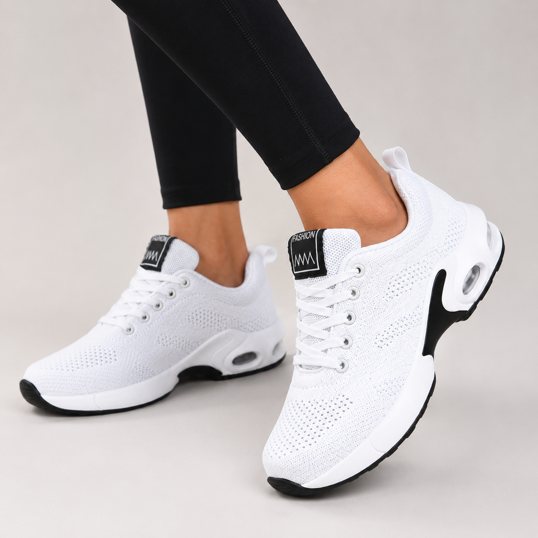 Women's knit sneakers with lace-up front and sculpted sole