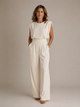 Women's Sleeveless Wide Leg Jumpsuit, Pleated High Waist