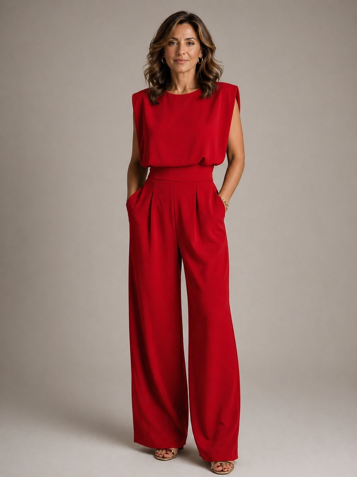Women's Sleeveless Wide Leg Jumpsuit, Pleated High Waist