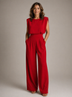 Women's Sleeveless Wide Leg Jumpsuit, Pleated High Waist
