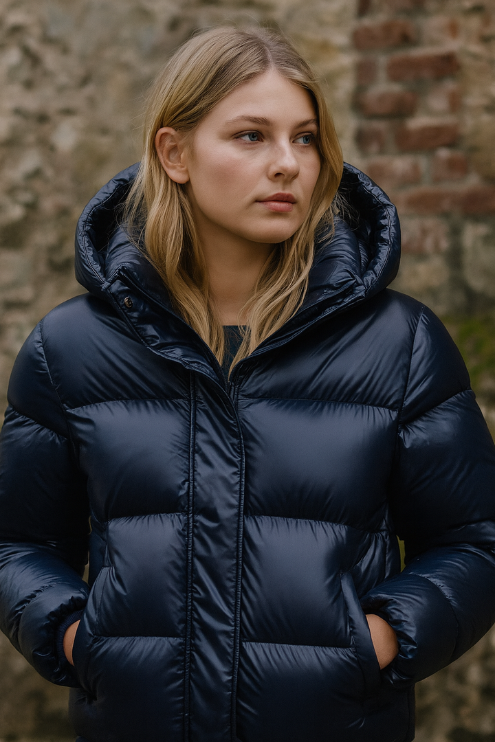 Women's black quilted hooded puffer jacket