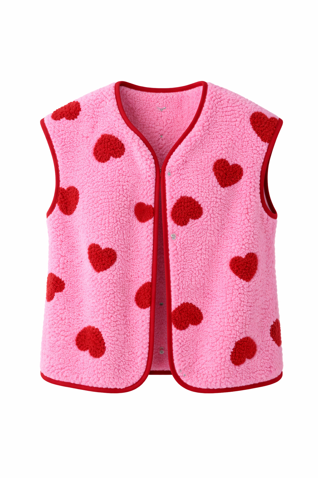 Women's heart print fleece vest with button front