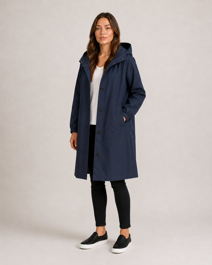 Women's mid-length lightweight tailored raincoat