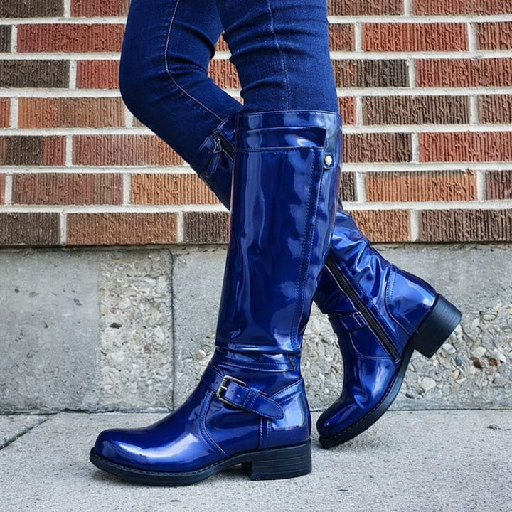 Women's Classic Round Toe Knee-High Boots in Red - View 4 | Bellmere