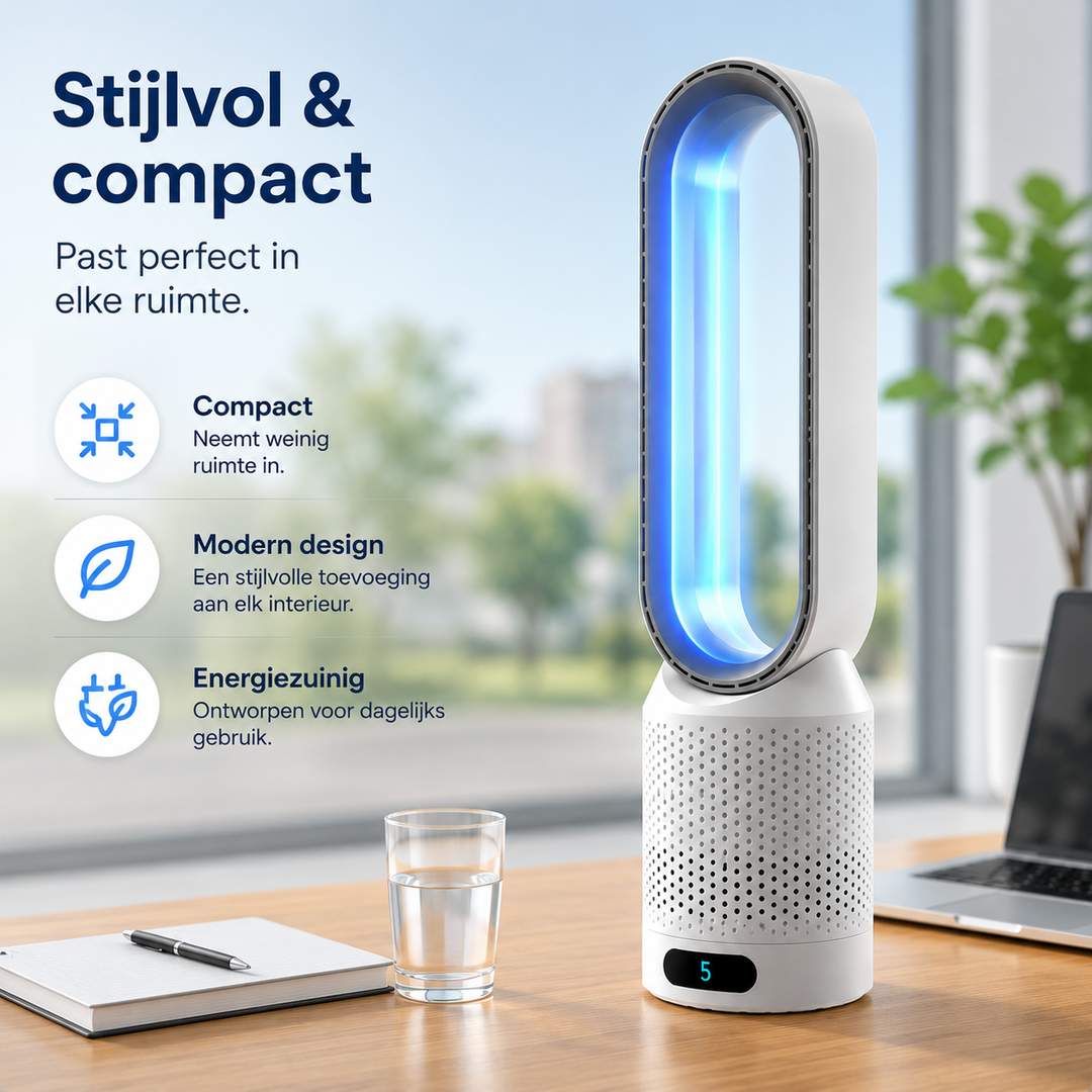 3-in-1 bladeless air cooler with perforated grille and digital display