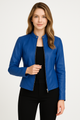Women's cropped jacket with stand collar, long sleeves, front zipper and zipped pockets