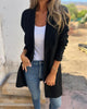 Women's long open front cardigan with long sleeves and patch pockets