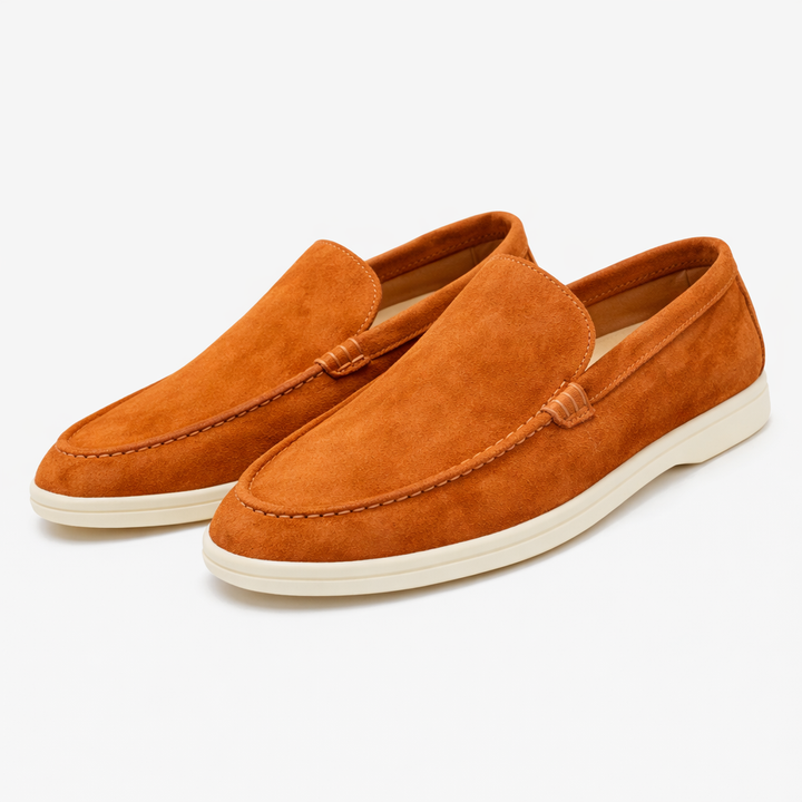 Unisex slip-on loafers with moc toe stitching and flat sole