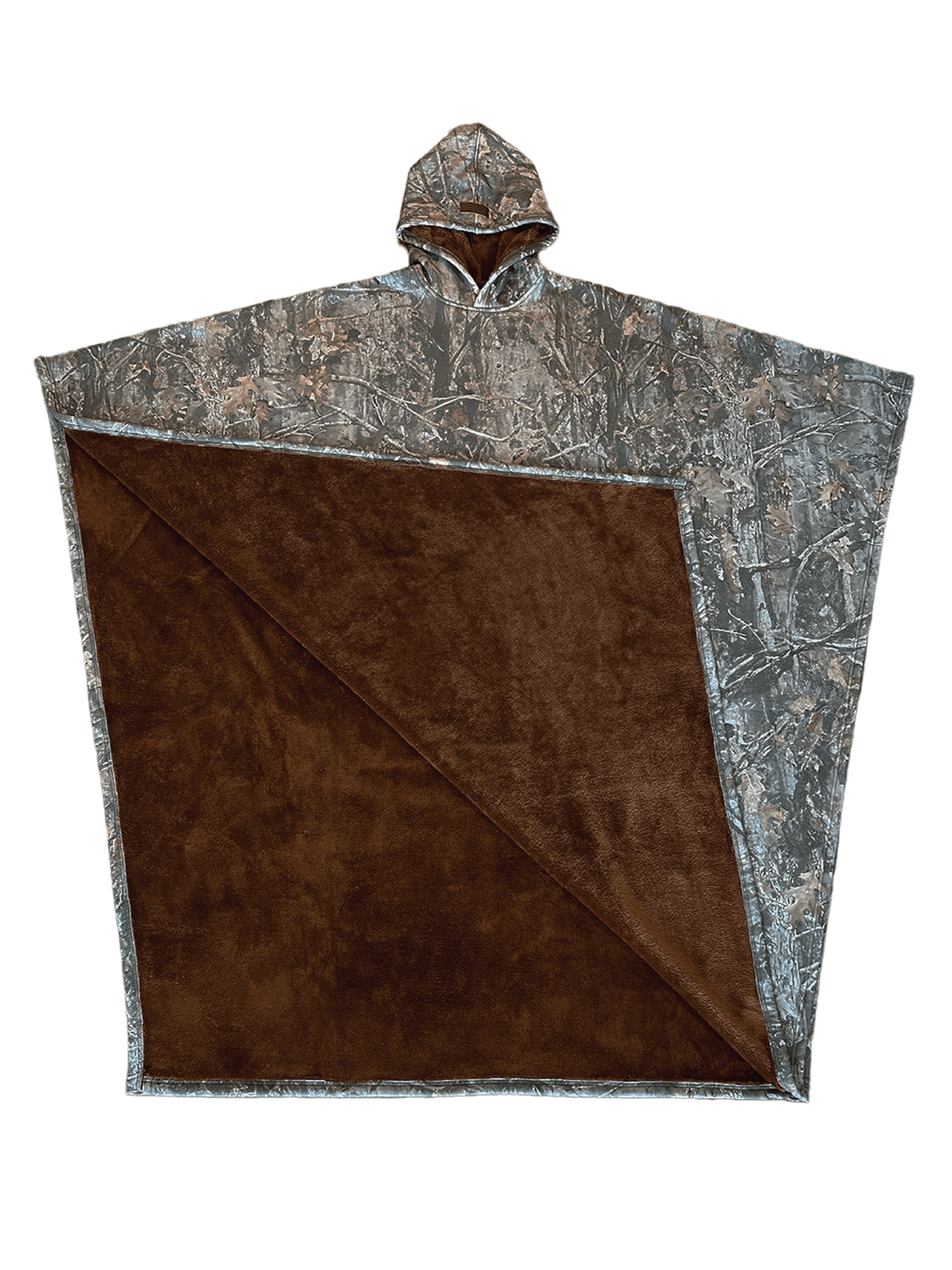 Hooded fleece poncho with oversized cut and plush-looking lining