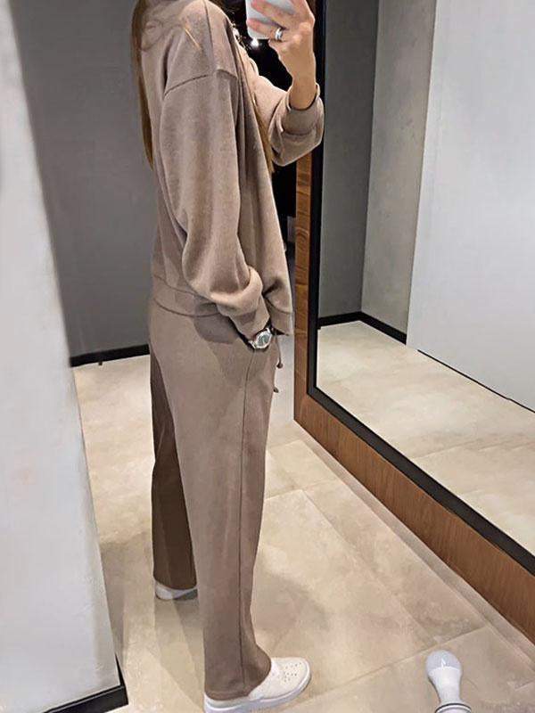 Women's knit cardigan and relaxed trousers set with button front and drawstring waist